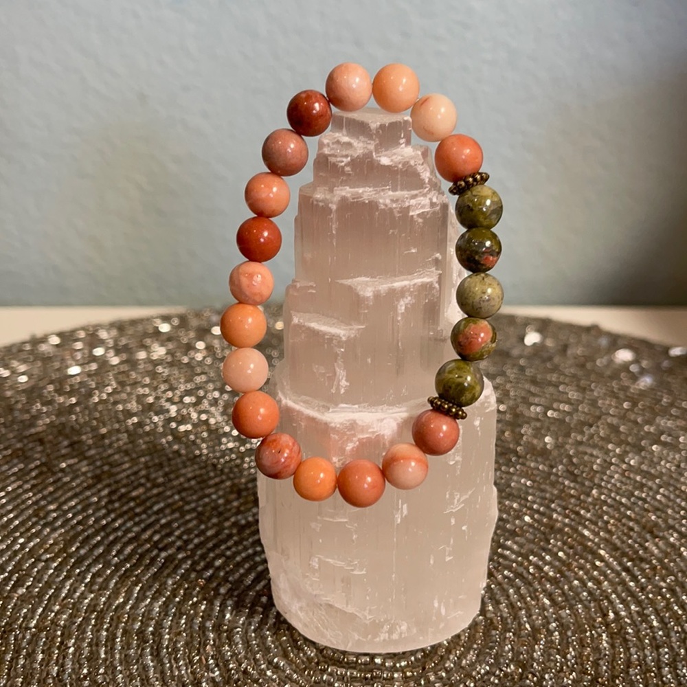 Unakite & Peach Jasper Bracelet Natural Gemstones